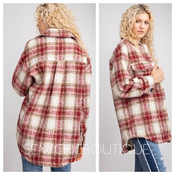 Plaid Print Brushed Wool Theme Shacket - Picture 2 of 6